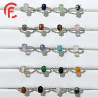 Bague ajustable en argent plaqué cuivre avec pierres précieuses naturelles (œil de tigre, améthyste, quartz rose, quartz clair) pour femme, cadeau de bijoux
