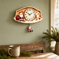 Jam Dinding 3D Santa Claus MDF Jarum Pendulum Berayun Permen Natal Rusa Kutub Tahan Air Dekorasi Ruang Tamu Kartun