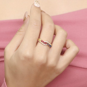 Simply Fashion แหวนเพชรสังเคราะห์สีรุ้งรูปขนมปังฝรั่งเศส,แหวนเงินสเตอร์ลิง925แหวนแฮนด์เมดชุบทอง18K สำหรับผู้หญิง - Product Image 2
