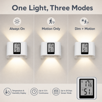 Lampu Dinding Magnetik Nirkabel Isi Ulang dengan Sensor Gerak PIR dan Tampilan Suhu Kelembaban untuk Kamar Tidur, Lorong, dan Apartemen Rumah