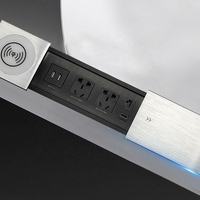 Meuble de salon mural USB de style moderne avec chargeur sans fil, prise de bureau escamotable, prise coulissante, fonction Plug & Play