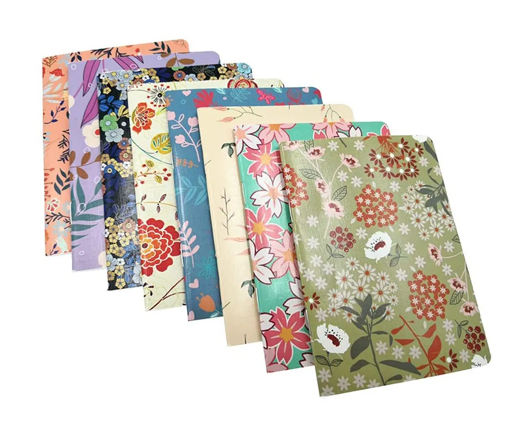 Vendita calda copertina in pelle stampata personalizzata cucitura a sella rilegatura Memo pad Journal Flower Mini quaderno per esercizi