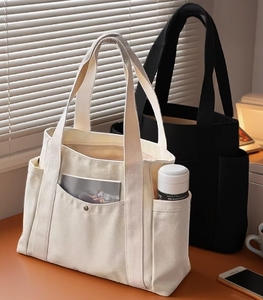 Bolsa de mano con tres bolsillos externos, bolsa de compras reutilizable de poliéster, cierre con cremallera superior, artículos esenciales para el día a día - Product Image 3