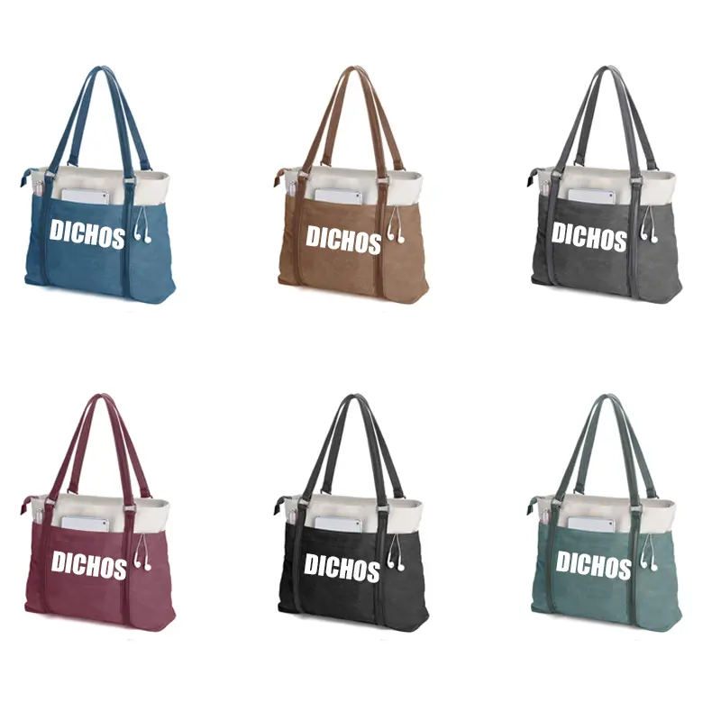 DICHOS 2023 European American Fashion Cross-border Trend Unisex Patchwork Canvas tote bag & 15.6-inch Laptop Tote Bag