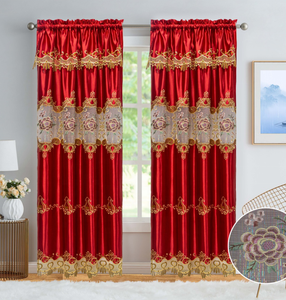 Bán buôn thiết kế nhà giáng sinh <span class=keywords><strong>Red</strong></span> Floral bảng điều chỉnh hai laysers Jacquard sẵn sàng thực hiện rèm cửa sổ cho phòng khách sang trọng - Product Image 3
