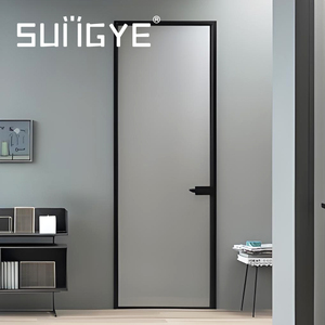 باب بابية داخلي مخصص SUNGYE من الألومنيوم إطار معدني نحيف للغاية مقاوم للماء زجاج مقسى فاخر باب دخول متأرجح للفنادق - Product Image 1