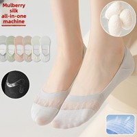 Chaussettes décontractées invisibles ultra-fines en maille sans couture mi-mollet pour femme en soie de mûrier et chanvre, respirantes et fraîches, à aiguille unique