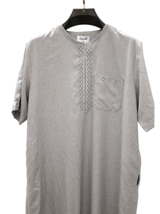 <b>Men's</b> Viscose <b>Thobe</b> Short Sleeve Neck Embroidered Ankle Length Loose Fit Casual Daily Wear Middle East Style Summer Vintage - Product Image 3
