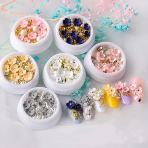 Chất Lượng Cao Shell Hoa Đinh Tán Thiết Kế Hỗn Hợp Nail Rhinestone Phụ Kiện Trang Trí Nghệ Thuật