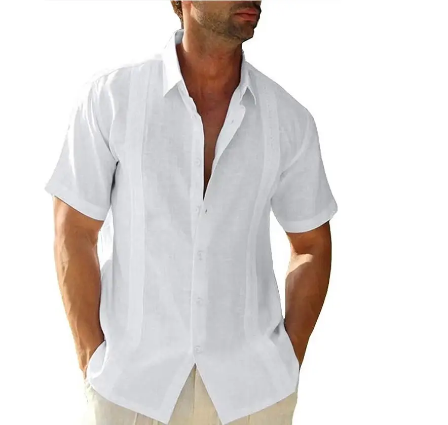 เสื้อเชิ้ตผ้าลินินคอตตอนของผู้ชาย,เสื้อผ้าลินินมีกระดุมแถวเดียวลายลูกไม้ลำลองผ้าคอตตอนลินินฤดูร้อนปี2021
