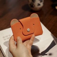 Porte-cartes en cuir PU motif litchi, mini-portefeuille portable pour cartes de crédit et d'identité, avec boucle, sac à monnaie tendance pour femme - Grande Vente
