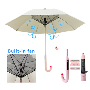 Parapluie ventilateur rechargeable 1149R avec écran intégré et poignée batterie, baleines en carbone ultra-légères, tissu UPF50+, double usage soleil et pluie - Product Image 1