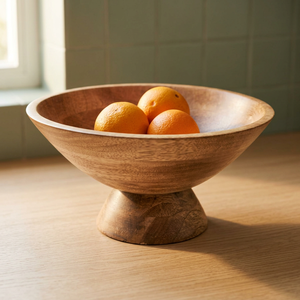 Bol à fruits décoratif léger en bois d'acacia poli style piédestal, fait main, écologique, pour la maison et les fêtes - Product Image 1