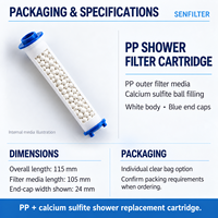 Cartouche filtrante pour douche 115 mm x 24 mm en coton PP et billes de sulfit de calcium pour boîtier de filtre de douche