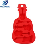 Individuelle Farbige Hitzebeständige Lebensmittelsichere Kuchendekoration 5-Gitter Coole 3D Silikon-Gitarren-Schokoladenformen für Kerzenherstellung