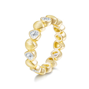 Joias em Prata Esterlina 925 com Revestimento em Ouro, Design Escovado, Anéis Eternity com Moissanite Corte Pêra 3*4MM VVS GRA - Product Image 1