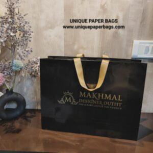Makhamal Luxury Designer Paper <b>Bag</b> With Gold Ribbon Handle Hot Stamped Logo Fashion Accessories Packaging - Product Image 1