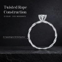 Bague Solitaire en Argent 925 avec Moissanite Diamant de 0,5 Carat, Taille Ronde Brillante D VVS1, Sertie sur Bande Torsadée à 6 Griffes