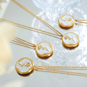 Collier ras du cou en acier inoxydable 18K or clair, personnalité de luxe rétro émail goutte à goutte huile <span class=keywords><strong>rose</strong></span> pendentif 2022 - Product Image 6