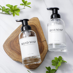 Flacon pompe en verre vide de 250 ml pour savon liquide moussant, shampoing réutilisable de luxe, savon pour les mains transparent, avec impression sérigraphique - Product Image 4