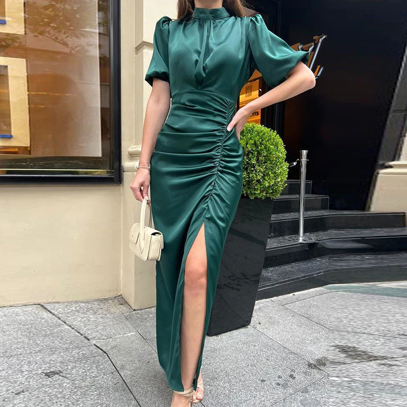 2024 Hem Split Tight Dress Long Dress - High Neck Style