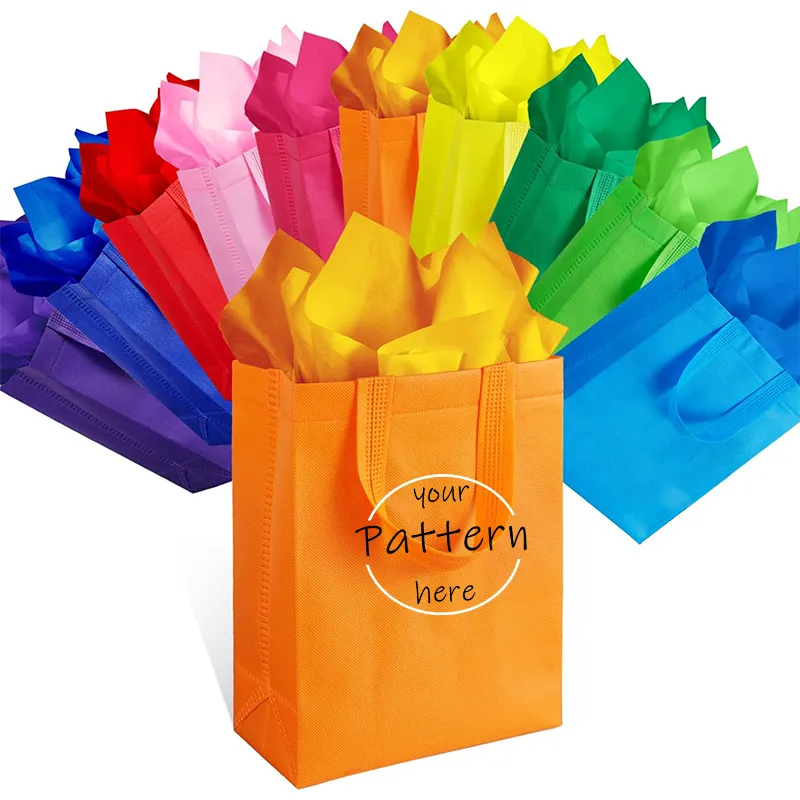 Venta al por mayor diseño creativo logotipo personalizado reutilizable colorido compras reciclable bolsa no tejida asa de bucle suave