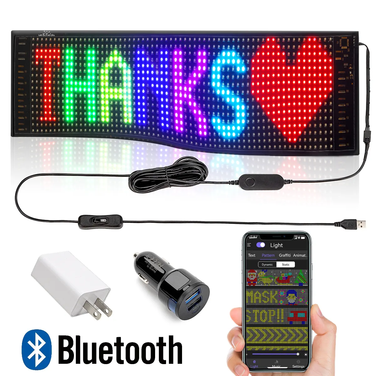 גמיש USB LED רכב סימן App בקרת טקסט מותאם אישית דפוס אנימציה לתכנות LED תצוגה עבור חנות רכב בר מלון