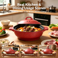 Casserole en céramique de style japonais rétro de 4,2 L avec couvercle en céramique, résistante à la chaleur, antiadhésive, compatible avec les cuisinières à induction et à gaz, ensemble de casseroles