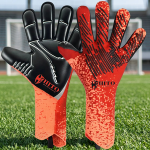 Custom Design Black and Blue Kint Soccer Goalkeeper <b>Gloves</b> with 4mm German Latex Emboss Negative Cut - Product Image 5