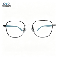 JJH26220 Montura de Gafas Unisex de Metal con Aro Completo, Estilo Vintage, Patrón Geométrico Sólido, Ligeras, con Patillas de Silicona Doble