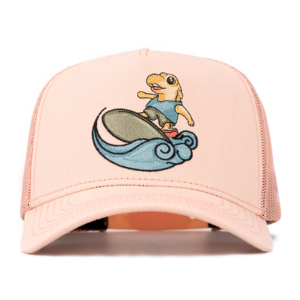TCAP China Custom 5 Panel Cotton Fabric Cap <b>Flat</b> Embroidery Pink Trucker <b>Hat</b> - Product Image 2