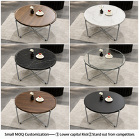 Table basse ronde moderne de style nordique, plateau en MDF imitation marbre blanc, table centrale de luxe avec base en métal croisée pour le mobilier de salon