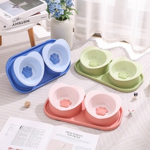 Youcheng Pet Bowl Double <b>Feeder</b> Plastic Anti-Tip <b>Cat</b> Dog Food Dish With Tray Pink Blue Yellow - Product Image 2