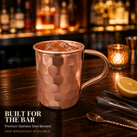 Mug à bière en acier inoxydable doublement plaqué cuivre de 13 oz personnalisable, verre à cocktail à bord roulé, outils de bar en gros