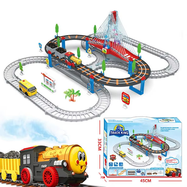 Samtoycn Battery Operated Light Slot Track Rail Train Set Toy Car Railway  Christmas Plastic Train Toy With Track Set Electric