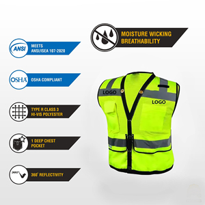 <span class=keywords><strong>Gilet</strong></span> de sécurité réfléchissant personnalisé ODM en maille <span class=keywords><strong>jaune</strong></span> fluorescente de classe 2 ANSI pour le cyclisme nocturne et les activités extérieures - Product Image 4