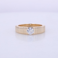 Bague de mariage pour homme en or massif 10 carats, avec bande cannelée et diamant solitaire de laboratoire rond