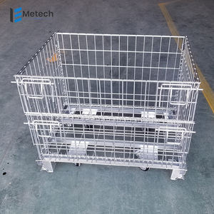 حاوية تخزين فولاذية مجلفنة شديدة التحمل مستودع عالي السعة قفص سلكي قابل للطي تكديس أوم - Product Image 6