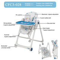 Chaise haute multifonctionnelle pour bébé avec plateau double inclinable et pliable, ceinture de sécurité 5 points, vente en gros