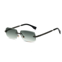 Lunettes de soleil Partagas Retro Designer avec logo personnalisé, monture rectangulaire sans bordure, branches en bois grainé, verres UV400 pour hommes