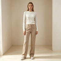 Pull tricoté décontracté à manches longues de haute qualité, couleur blanc, avec patch brodé, personnalisable OEM & ODM, collection automne