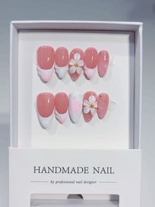 <span class=keywords><strong>Uñas</strong></span> Postizas Acrílicas Francesas Medianas TSZS, Hechas a Mano, de Alta Calidad, 10 Piezas, Color Rosa Brillante con Flores en Relieve - Product Image 1