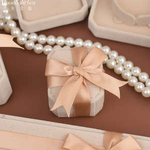 Beige Velvet Jewelry <b>Box</b> Set With Ribbon For Necklaces <b>Earrings</b> Bracelets Rings <b>Gift</b> Packaging - Product Image 4