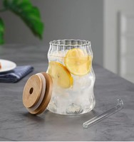 Gobelet à eau vertical en verre borosilicate fait main, isolé, avec couvercle en bambou et paille, sans BPA, compatible lave-vaisselle et micro-ondes