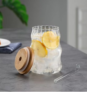 Bicchiere d'acqua verticale in vetro borosilicato fatto a mano con coperchio in bambù <span class=keywords><strong>e</strong></span> cannuccia, sicuro per alimenti, senza BPA, lavabile in lavastoviglie <span class=keywords><strong>e</strong></span> utilizzabile nel microonde - Product Image 5