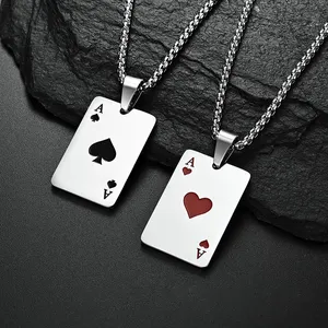 Popular Design Male Stainless Steel Mens Jewlery Poker Card Spade A Thick Dainty Long Necklace