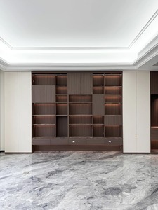 Modern Solid Wood Living Room &amp; Dining Display <strong>Cabinet</strong> with Custom Bookcase Lockers-Space Saving Storage for Villa - Product Image 4