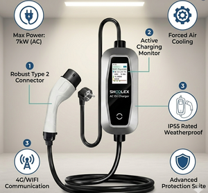 เครื่องชาร์จรถยนต์ไฟฟ้าแบบพกพา 3.5KW 16A ชนิดที่ 2/GBT/ชนิดที่ 1 <span class=keywords><strong>สาย</strong></span><span class=keywords><strong>ชาร์จ</strong></span>แบบเสียบใช้งานได้ทันที พร้อมหน้าจอแสดงผลขนาด <span class=keywords><strong>2.4</strong></span> นิ้ว - Product Image 1