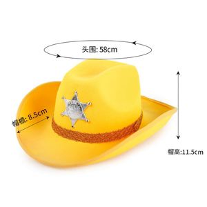 Sombreros de Vaquero Estilo Occidental al por Mayor, Sombreros Fedora de Fieltro para Fiestas y Viajes, Color Amarillo Unisex, 4 Estaciones - Product Image 6