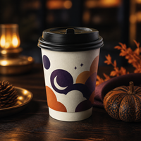 Tasse à café double paroi Halloween, logo personnalisé imprimé, lune croissante, kraft ondulé, isolée, 16 oz, vente en gros, directement de l'usine